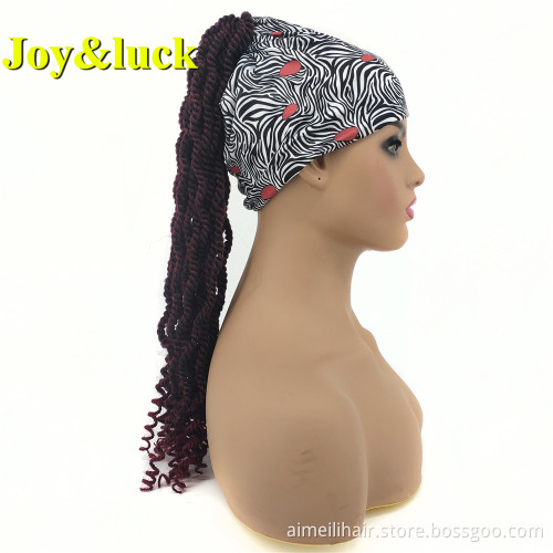 Head Band Braiding Wig for Black Women Prices African Ladies Scarf Short Ombre Burgundy Braided Headband Wig Synthetic Hair Wigs